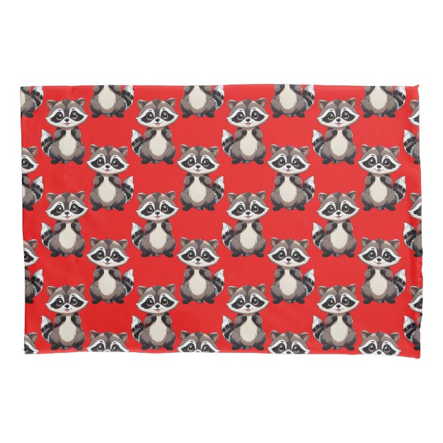 Racoon Pattern Design Red  Pillowcase (Front)