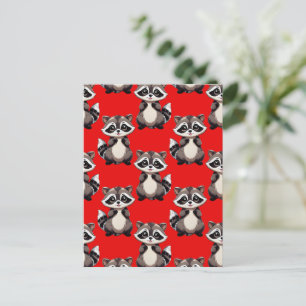 Racoon Pattern Design Red  Postcard