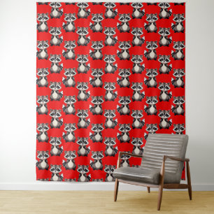 Racoon Pattern Design Red  Tapestry