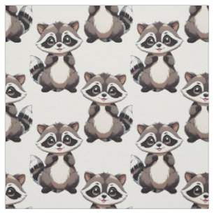 Racoon Pattern Design White Fabric