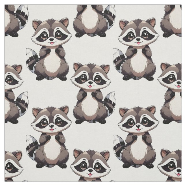 Racoon Pattern Design White  Fabric (Swatch)