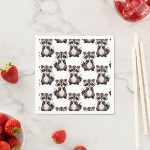 Racoon Pattern Design White Napkin