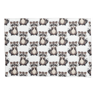 Racoon Pattern Design White Pillowcase