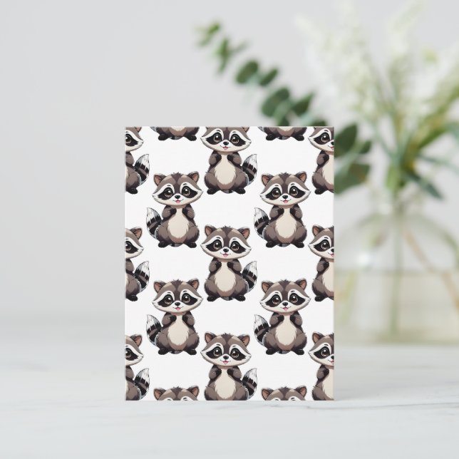 Racoon Pattern Design White  Postcard (Standing Front)