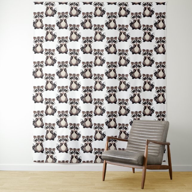 Racoon Pattern Design White  Tapestry (In Situ)