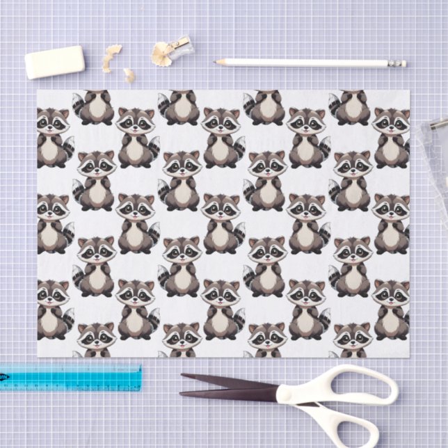 Racoon Pattern Design White  Tissue Paper (Craft)