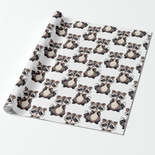 Racoon Pattern Design White Wrapping Paper