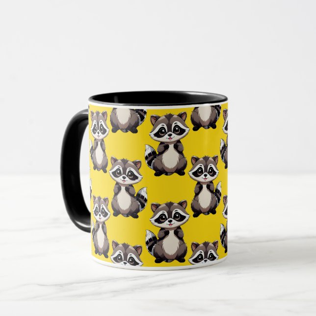 Racoon Pattern Design Yellow  Mug (Front Left)