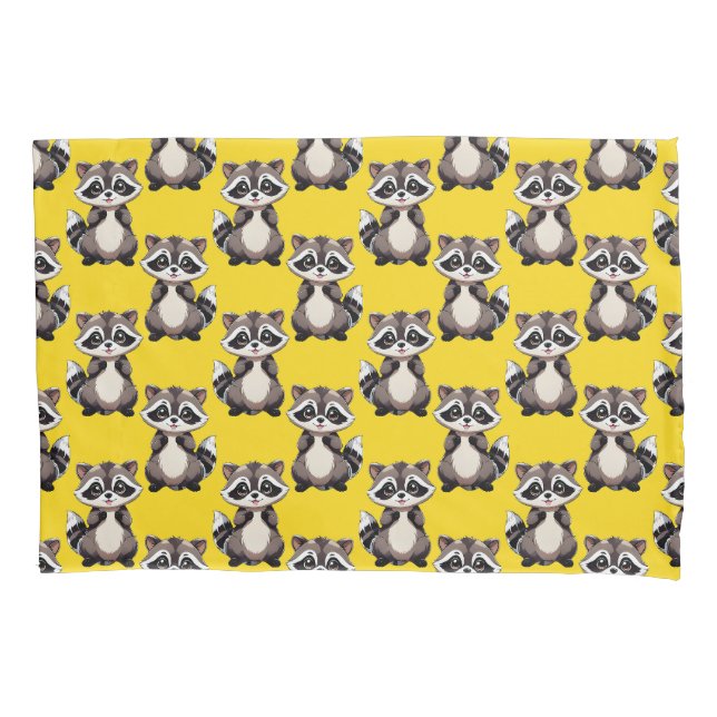 Racoon Pattern Design Yellow  Pillowcase (Front)