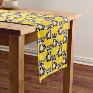 Racoon Pattern Design Yellow  Short Table Runner