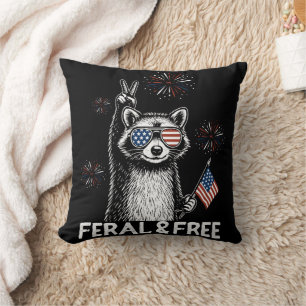 Racoon Peace Out America 4th of July Cushion