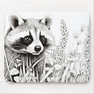 Racoon Peaceful Nature Prairie Sketch Drawing Art Mouse Mat