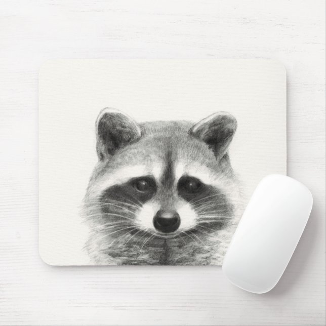 Racoon Pencil Drawing Mouse Mat (With Mouse)