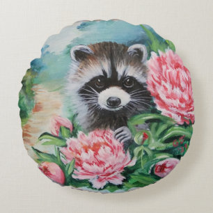 Racoon & Peonies Throw Pillows