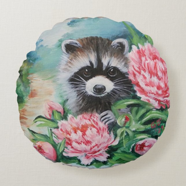 Racoon & Peonies Throw Pillows (Front)