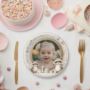 Racoon Photo Frame for First Birthday Parties Paper Plate