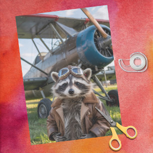 Racoon Pilot Aeroplane Funny Birthday Decoupage Tissue Paper