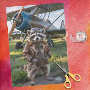 Racoon Pilot Aeroplane Funny Photo Birthday Tissue Paper