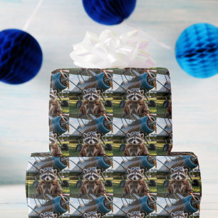 Racoon Pilot Aeroplane Funny Photo Birthday Wrapping Paper