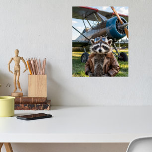 Racoon Pilot Aeroplane Funny Photo Christmas Poster