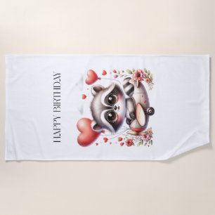 Racoon Pilot Birthday Beach Towel