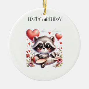 Racoon Pilot Birthday Ceramic Tree Decoration