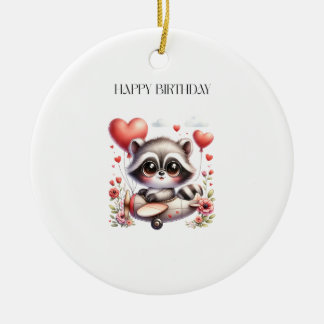 Racoon Pilot Birthday Ceramic Tree Decoration