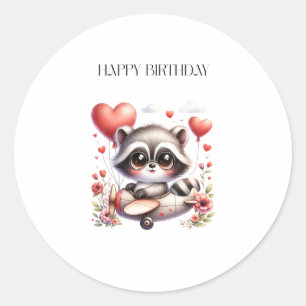 Racoon Pilot Birthday Classic Round Sticker
