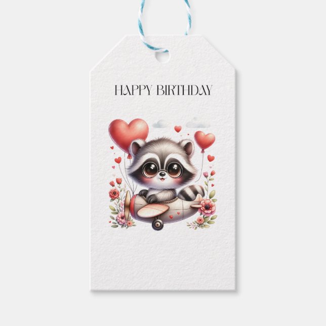 Racoon Pilot Birthday Gift Tags (Front)