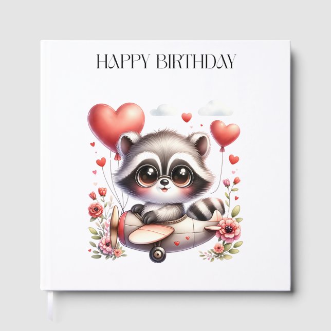Racoon Pilot Birthday Guest Book (Front)