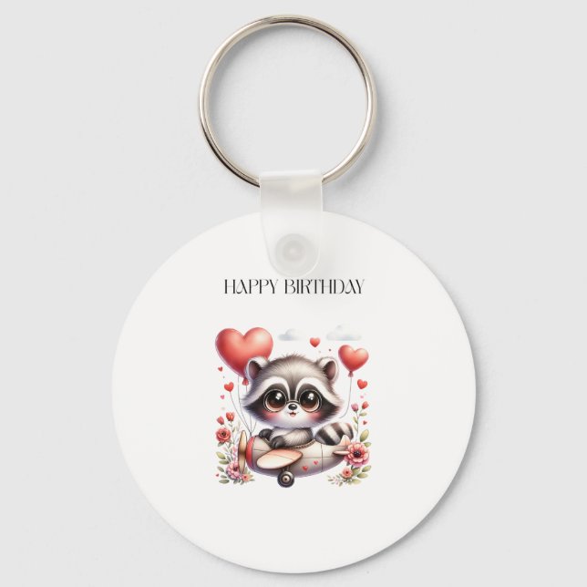 Racoon Pilot Birthday Key Ring (Front)