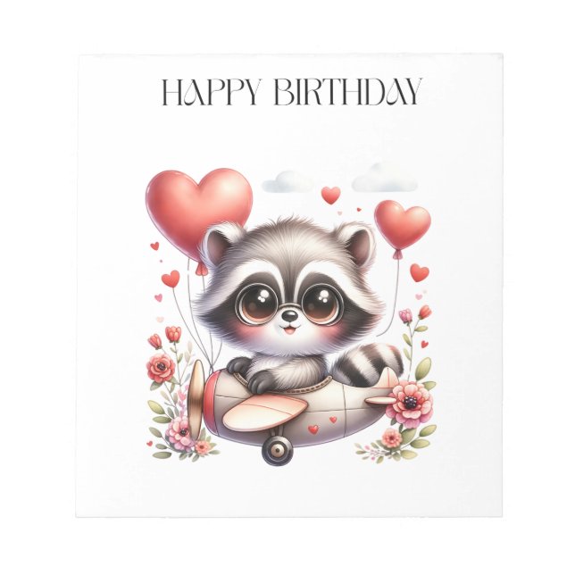 Racoon Pilot Birthday Notepad (Front)