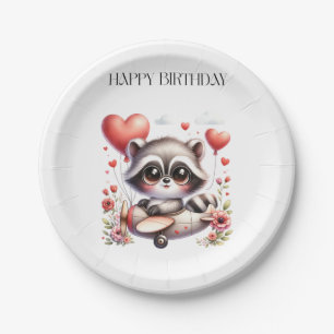 Racoon Pilot Birthday Paper Plate