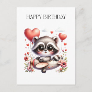 Racoon Pilot Birthday Postcard