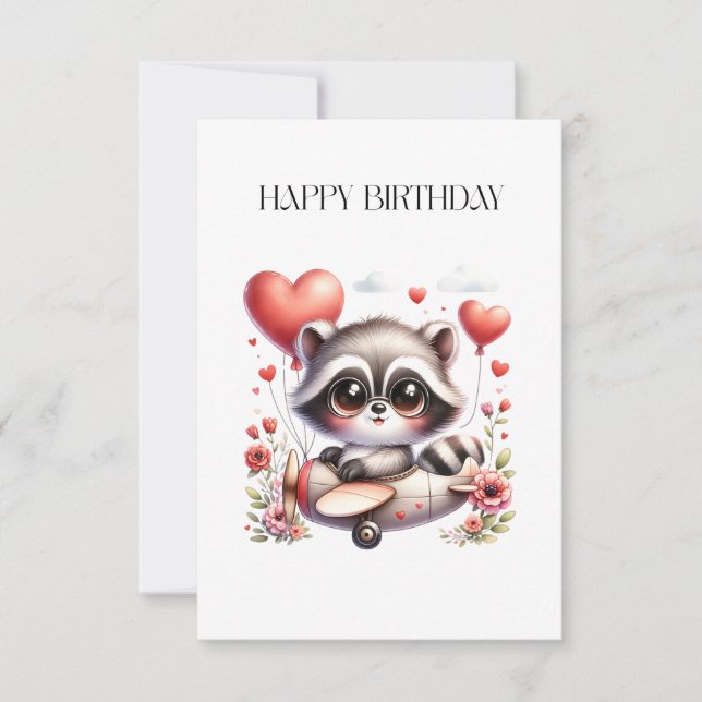 Racoon Pilot Birthday RSVP Card (Front)