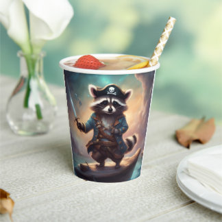 Racoon Pirate on Driftwood Paper Cups