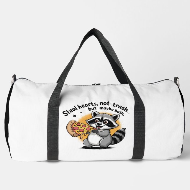 Racoon Pizza Steals Hearts and Trash Duffle Bag (Front)