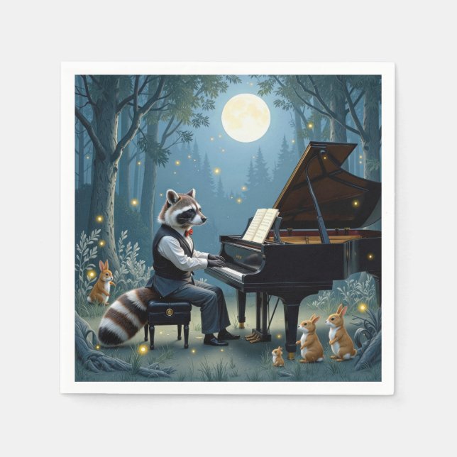 Racoon Playing a Grand Piano In the Forest Napkin (Front)