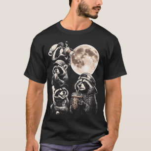 Racoon Playing Baseball Howling A Moon Funny T-Shirt