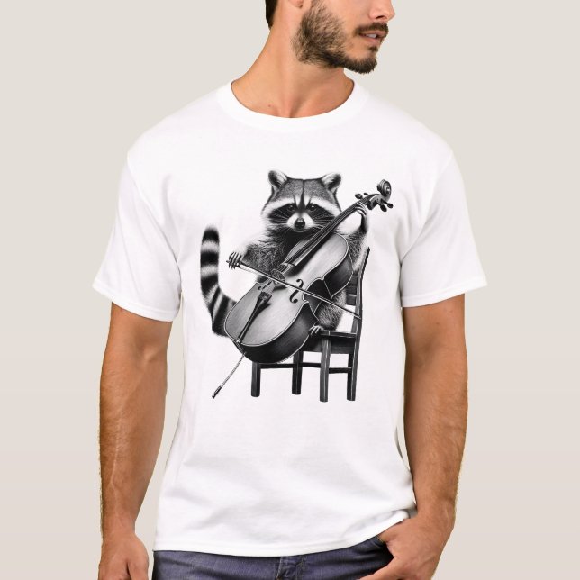 Racoon Playing Cello Cellist Cello Player T-Shirt (Front)