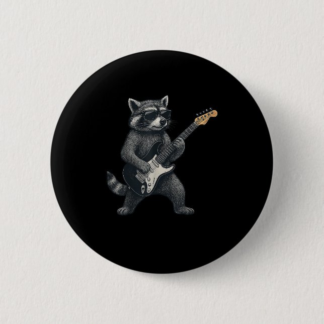 Racoon Playing Guitar Rock And Roll Gift Men Wome 6 Cm Round Badge (Front)