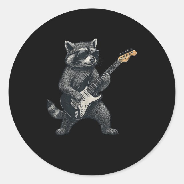 Racoon Playing Guitar Rock And Roll Gift Men Wome Classic Round Sticker (Front)
