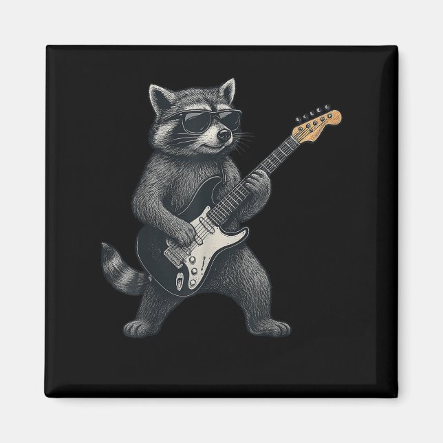 Racoon Playing Guitar Rock And Roll Gift Men Wome Magnet (Front)