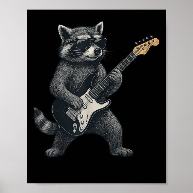 Racoon Playing Guitar Rock And Roll Gift Men Wome Poster (Front)