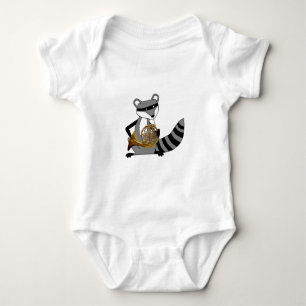 Racoon Playing the French Horn Baby Bodysuit