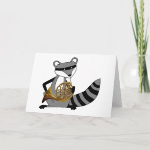 Racoon Playing the French Horn Card