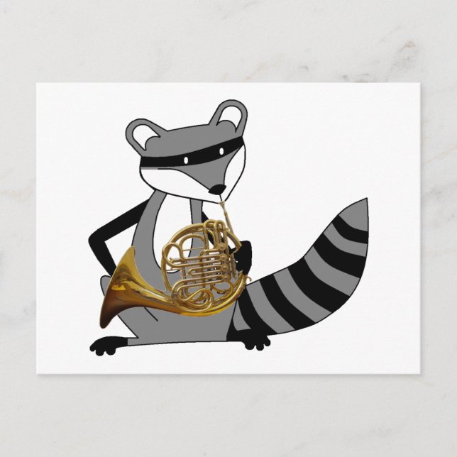Racoon Playing the French Horn Postcard (Front)