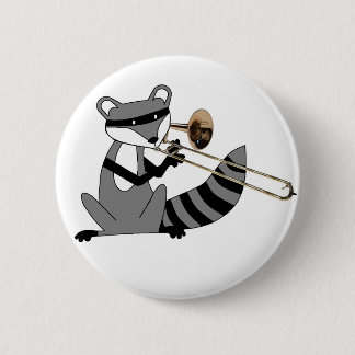 Racoon Playing the Trombone 6 Cm Round Badge