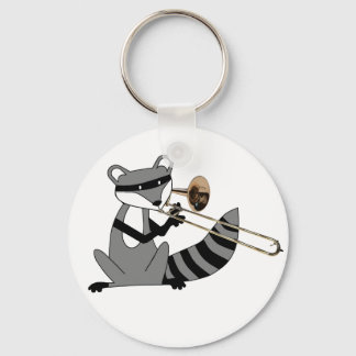 Racoon Playing the Trombone Key Ring