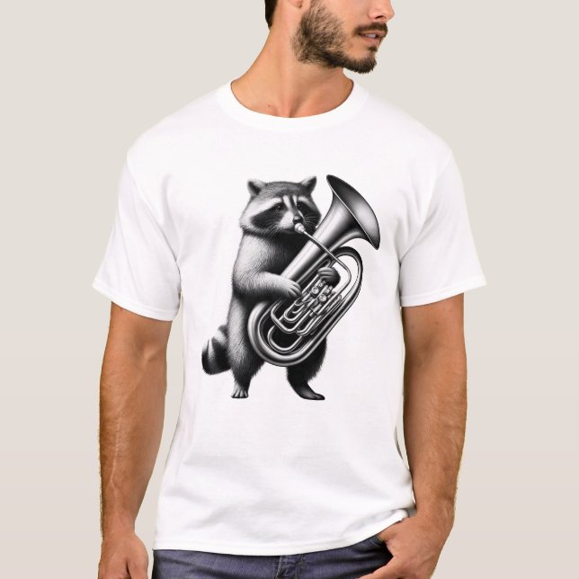 Racoon Playing Tuba Tubaist Tuba Player T-Shirt (Front)